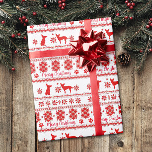 Red Nordic Chihuahua Dog Christmas Wrapping Paper