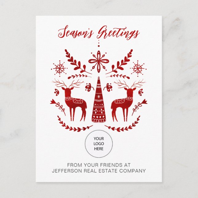 Red Nordic Christmas Company Logo Business Holiday Postcard (Front)
