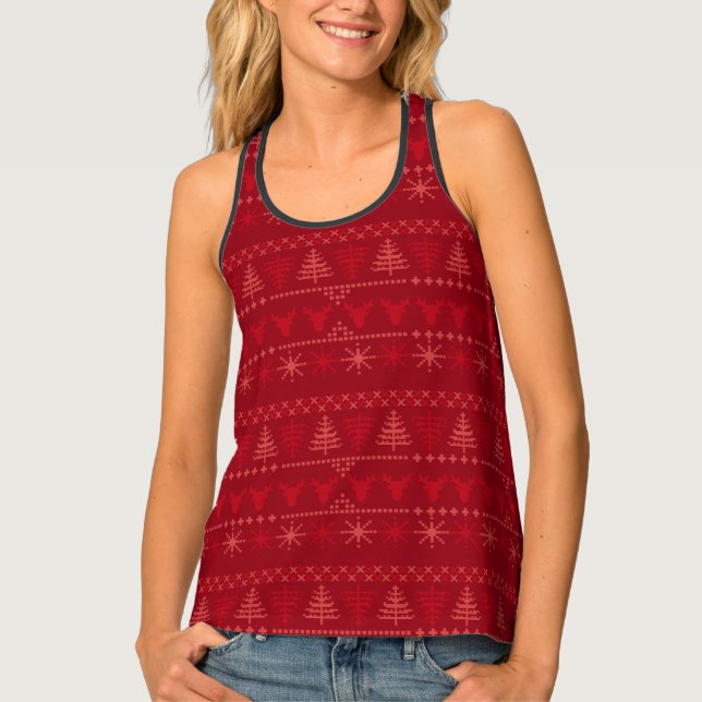 Red Nordic Christmas Pattern Holiday Tank Top (Front)