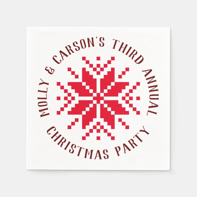 Red Nordic Christmas Sweater Holiday Napkins (Front)