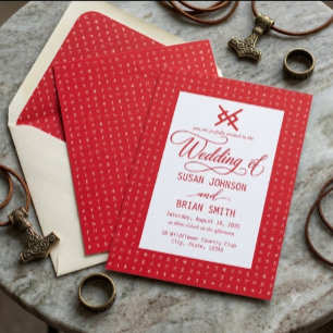 Red Nordic Eternal Love Runic Wedding Invitation