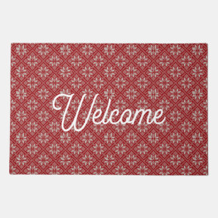 Red Nordic Fair Isle Christmas Welcome Mat
