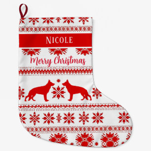 Red Nordic German Shepherd Dog Christmas Large Christmas Stocking