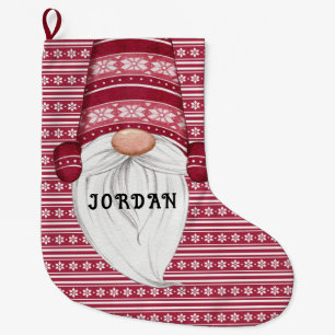 Red Nordic Gnome Personalized Large Christmas Stocking
