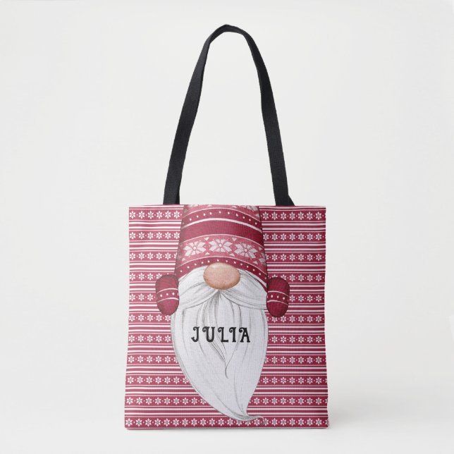 Red Nordic Gnome Personalized Tote Bag (Front)