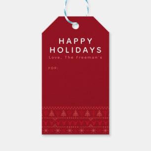 Red Nordic Holiday Gift Tags with Sweater Pattern