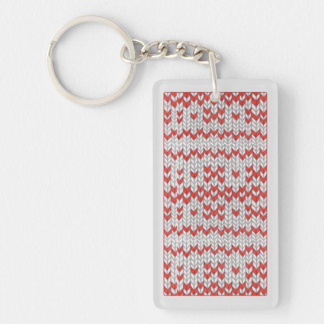 RED NORDIC KNIT Acrylic Rectangle Keychain / Gray (Front)