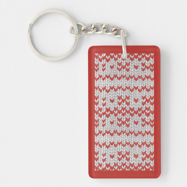 RED NORDIC KNIT Acrylic Rectangle Keychain / Red (Front)