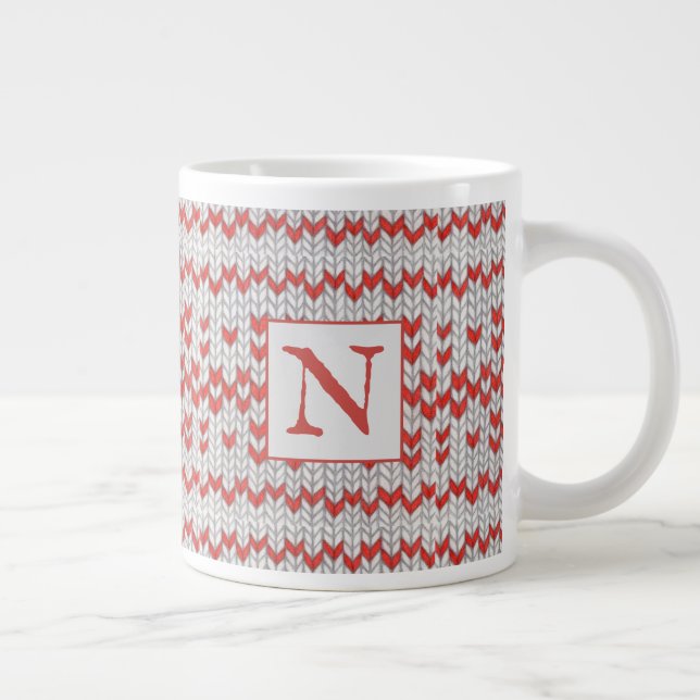 RED NORDIC KNIT Big Mug + Initial (Right)