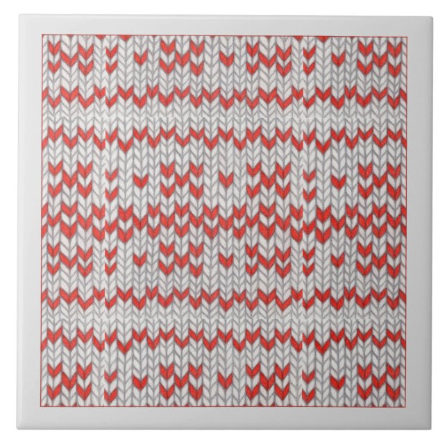 RED NORDIC KNIT Ceramic Tile / Gray (Front)