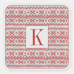 RED NORDIC KNIT Large Square Stickers + Initial