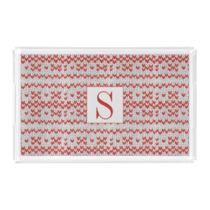 RED NORDIC KNIT Rectangle Tray + Initial