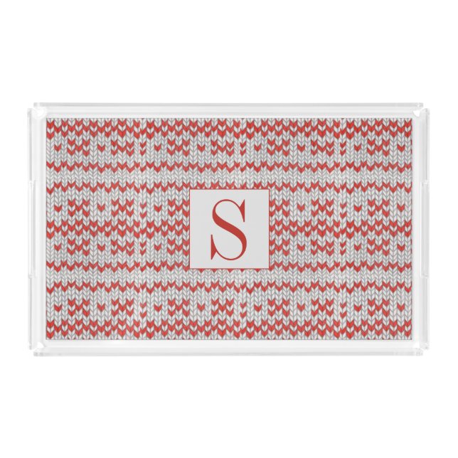 RED NORDIC KNIT Rectangle Tray + Initial (Front)