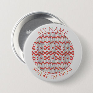 RED NORDIC KNIT Round Name Tag Badge Button