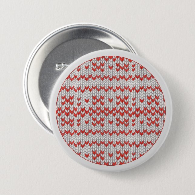 RED NORDIC KNIT Round Pin Button / Gray (Front & Back)