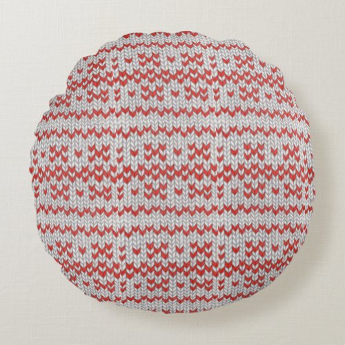 RED NORDIC KNIT Round Throw Pillow