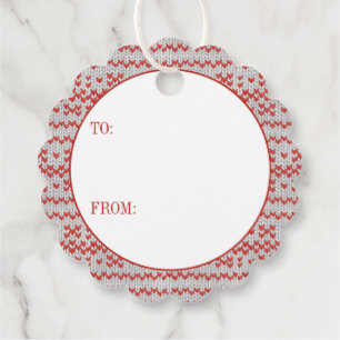 RED NORDIC KNIT Scalloped Round Gift Tags