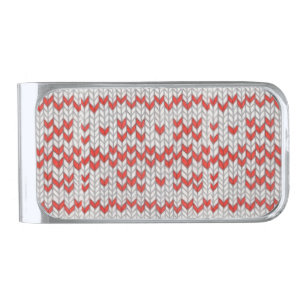 RED NORDIC KNIT Silver Money Clip