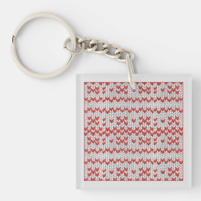 RED NORDIC KNIT Square Acrylic Keychain / Gray (Front)