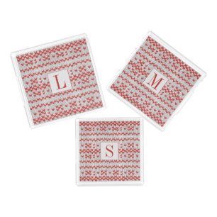 RED NORDIC KNIT Square Acrylic Trays + Initial