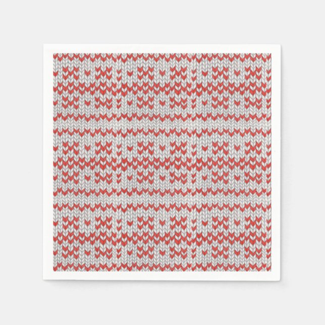 RED NORDIC KNIT Standard Cocktail Paper Napkins (Front)