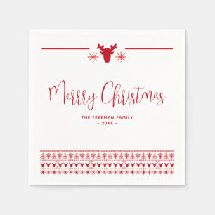 Red Nordic Merry Christmas Holiday Party Napkins