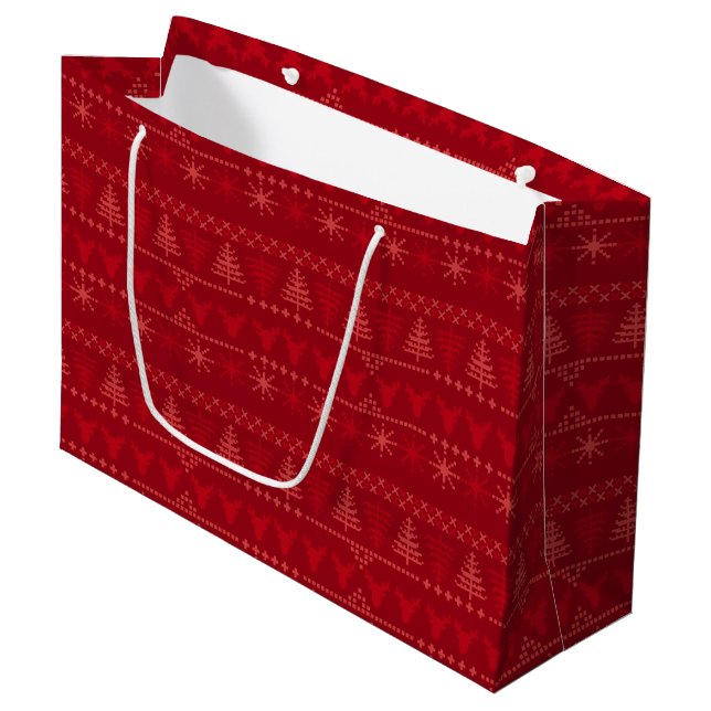 Red Nordic Pattern Christmas Gift Bag – Large (Front Angled)