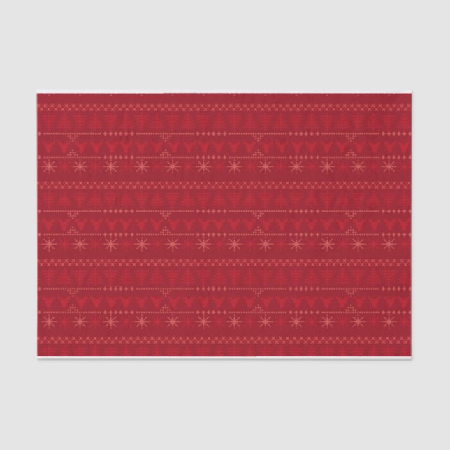 Red Nordic Pattern Christmas Gift Tissue Paper (Front)