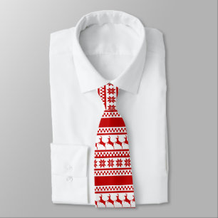 Red Nordic Print Reindeer Personalized Neck Tie