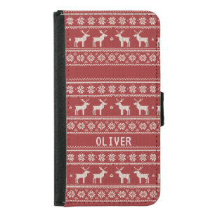 Red Nordic Reindeer Knit Pattern Personalized Samsung Galaxy S5 Wallet Case