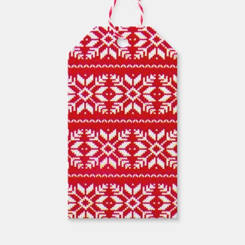 Red Nordic Snowflake Ugly Christmas Sweater Party Gift Tags