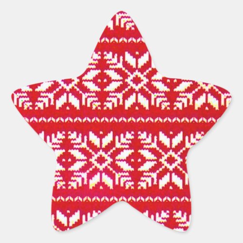 Red Nordic Snowflake Ugly Christmas Sweater Party Star Sticker