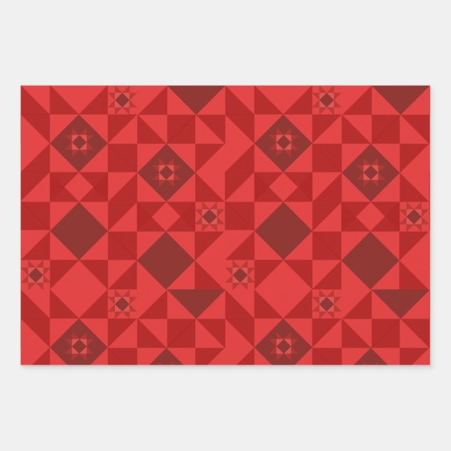 Red Nordic Star Christmas Bright Wrapping Paper Sheets (Front)