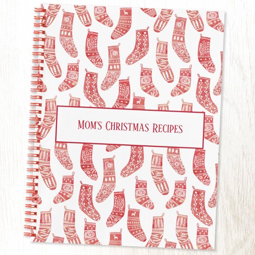 Red Nordic Stockings Custom Christmas Recipe Notebook