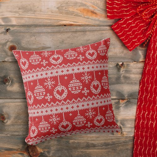 Red Nordic Style Christmas Bulb Throw Pillow