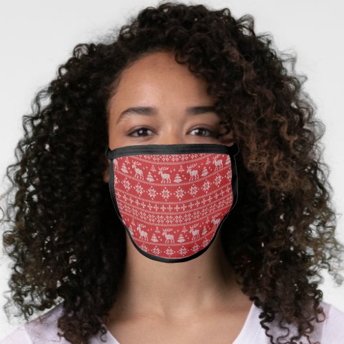 Red Nordic Style Moose Pattern Face Mask