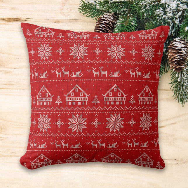 Red Nordic Style Sweet Home Christmas Throw Pillow (Creator Uploaded)