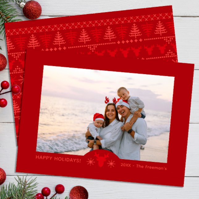 Red Nordic Sweater Christmas Photo Card (Minimal Nordic Family Photo Holiday Card)
