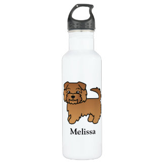 Red Norfolk Terrier Cartoon Dog &amp; Name Stainless Steel Water Bottle