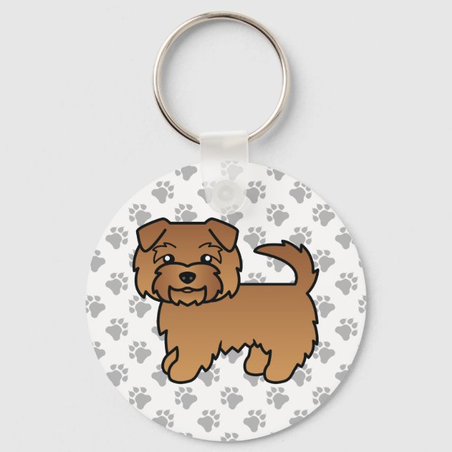 Red Norfolk Terrier Cartoon Dog & Paws Keychain (Front)