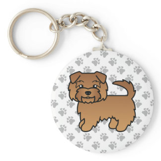 Red Norfolk Terrier Cartoon Dog &amp; Paws Keychain