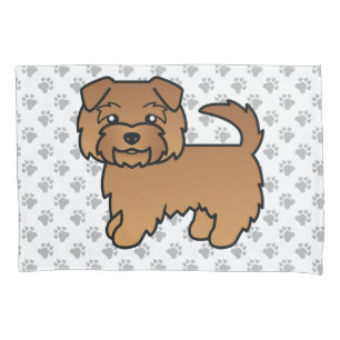 Red Norfolk Terrier Cartoon Dog & Paws Pillow Case