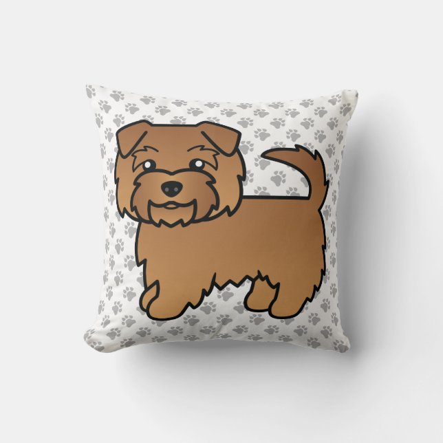 Red Norfolk Terrier Cartoon Dog & Paws Throw Pillow (Front)