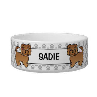 Red Norfolk Terrier Cartoon Dogs &amp; Name Bowl