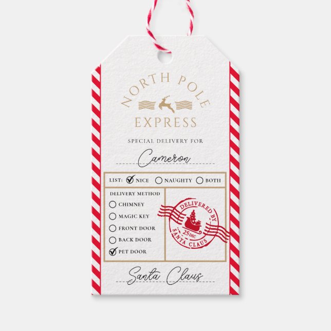 Red North Pole Express Special Delivery Gift Tags (Front)