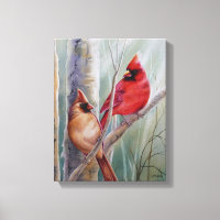 Red Northern Cardinal Bird Pair Watercolor Art
