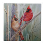 Red Northern Cardinal Bird Pair Watercolor Art Ceramic Tile<br><div class="desc">"Peaceful Presence" Watercolor Art Ceramic Tile by Artist Jean Weiner "Peaceful Presence" features a male and female Northern Cardinal bird pair, perched on a birch tree limb. Rays of sunlight are filtering down from above to give the red birds a beautiful glow. All is peaceful and quiet, as this new...</div>