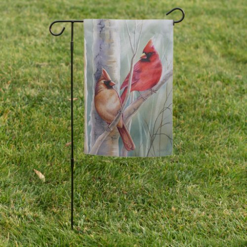 Red Northern Cardinal Bird Pair Watercolor Art Garden Flag