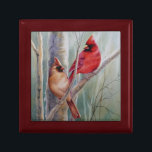 Red Northern Cardinal Bird Pair Watercolor Art Gift Box<br><div class="desc">"Peaceful Presence" Watercolor Art Gift Box by Artist Jean Weiner "Peaceful Presence" features a male and female Northern Cardinal bird pair, perched on a birch tree limb. Rays of sunlight are filtering down from above to give the red birds a beautiful glow. All is peaceful and quiet, as this new...</div>