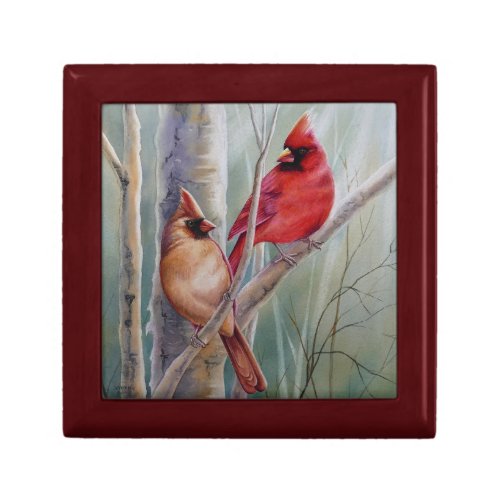 Red Northern Cardinal Bird Pair Watercolor Art Gift Box